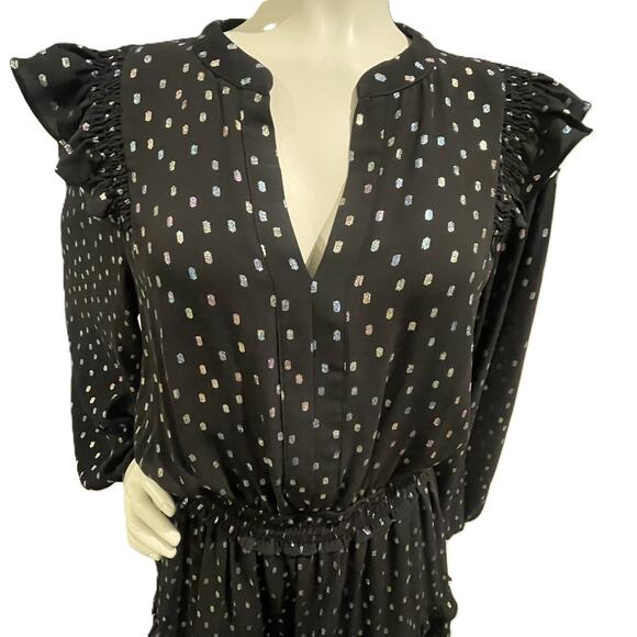Anthropologie Current Air Black Iridescent Dot Ruffled Mini Dress Size XS - Picture 3 of 16